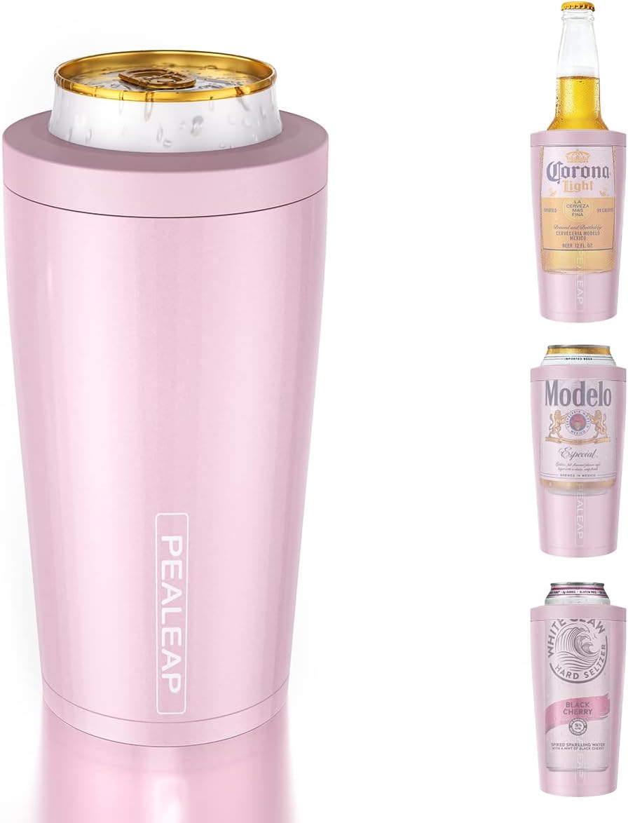 4 in 1 Insulated Slim Can Cooler for 12 OZ Cans and Beer Bottle - Keep 8 Hours Cold, Easy to Hold - Stainless Steel Can Holder, Double Walled Can Insulator for Hard Seltzer and More (Blush)