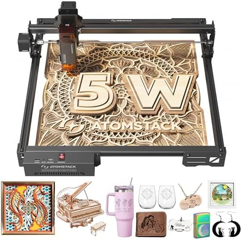ATOMSTACK A5 Pro V2 5W Laser Engraving Machine, Laser Cutter for Beginners, 400 mm/s and with 400 x 400 mm Working Area, for Leather, Ceramic, Dark Acrylic, Coated Metal, Stainless Steel etc.