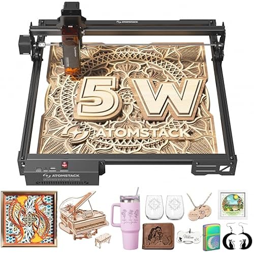ATOMSTACK A5 Pro V2 5W Laser Engraving Machine, Laser Cutter for Beginners, 400 mm/s and with 400 x 400 mm Working Area, for Leather, Ceramic, Dark Acrylic, Coated Metal, Stainless Steel etc.