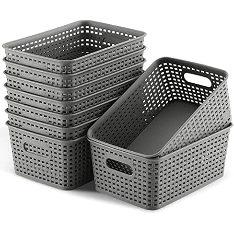 9 Pack Small Plastic Storage Baskets Durable Small Pantry Organizer Bins Shelves Baskets for Kitchen Organization Countertops Desktops Cabinets Bedrooms Bathrooms, ‎8.7x 5.8x3.6 Inches Cover