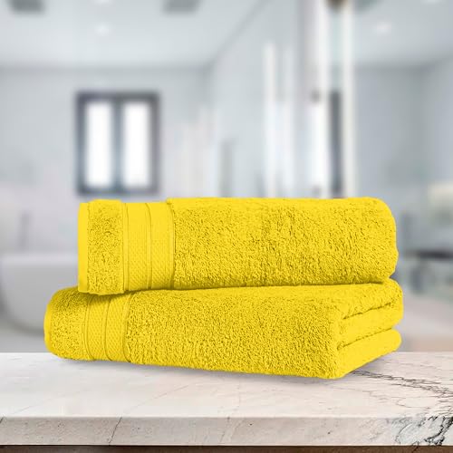 Image of Elegant Comfort Three Line Popcorn Towel Set for Bathroom 27 x 54 inches, Premium Hotel Quality 2-Pack Bath Towels, 100% Turkish Cotton, Soft and Durable, Quick Dry and Highly Absorbent, Yellow