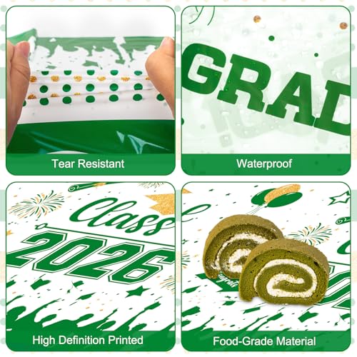 Image of Graduation Decorations Class of 2026 Tablecloth - 3 Pcs Plastic Congrats Grad Table Cloth, Graduation Table Cover for Graduations Party Decorations 2026 and Party Supplies, 54 inchx108 inch (Green and Gold)