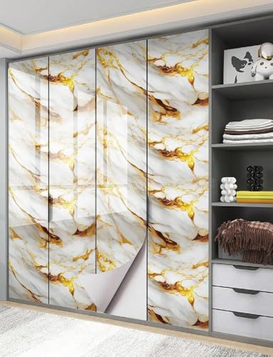 Image of TEKCOOL Premium Wall Stickers DIY Wallpaper Vinyl Marble Peel and Stick Waterproof Wallpaper for Home Kitchen Countertop Cabinet Furniture Oil Proof Kitchen Stickers(60x200cm)(Premium White Gold-2pc)!