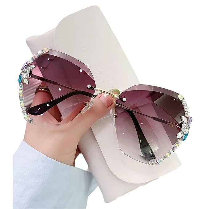 FZ CRAFT UV400 Protective Sunglasses for Women Stylish Rimless Diamond Cutting Lens with Stone All color of Sunglasses for... - Review, Price and Buying Guide