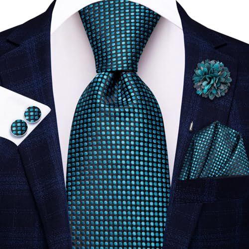 Image of Hi-Tie Men's Tie Lapel Pin Set Pocket Square Cufflinks Formal Woven Silk Tie Sets Wedding Party