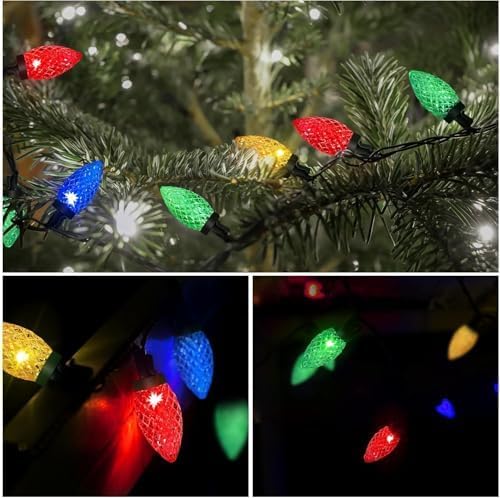 Miniatura 7 de Anycosy Luces solares de Navidad, 32.8 pies, 50 luces LED C9 de Navidad con función de temporizador, enchufe impermeable y conectable para