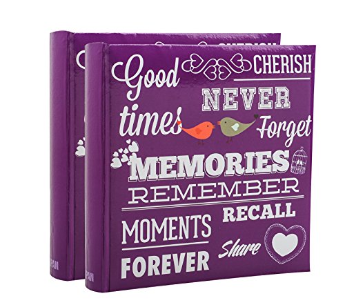 ARPAN - Álbum de Fotos (2 Unidades, con área de Escritura de Notas, diseño Vintage y Texto en la Parte Frontal para 200 Fotos de 15 x 10 cm), Color Morado
