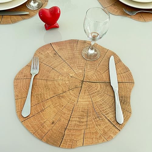 Kit 12 Pçs Lugar Jogo Americano Imitando Tronco De Árvore Supla Sousplat Pvc Mesa Posta (Marrom Clar