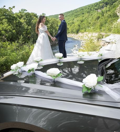 Duories Car decoration wedding bride couple rose decoration car decoration car wedding garland wedding car flower decoration wedding car decoration for wedding party,white - Image 3