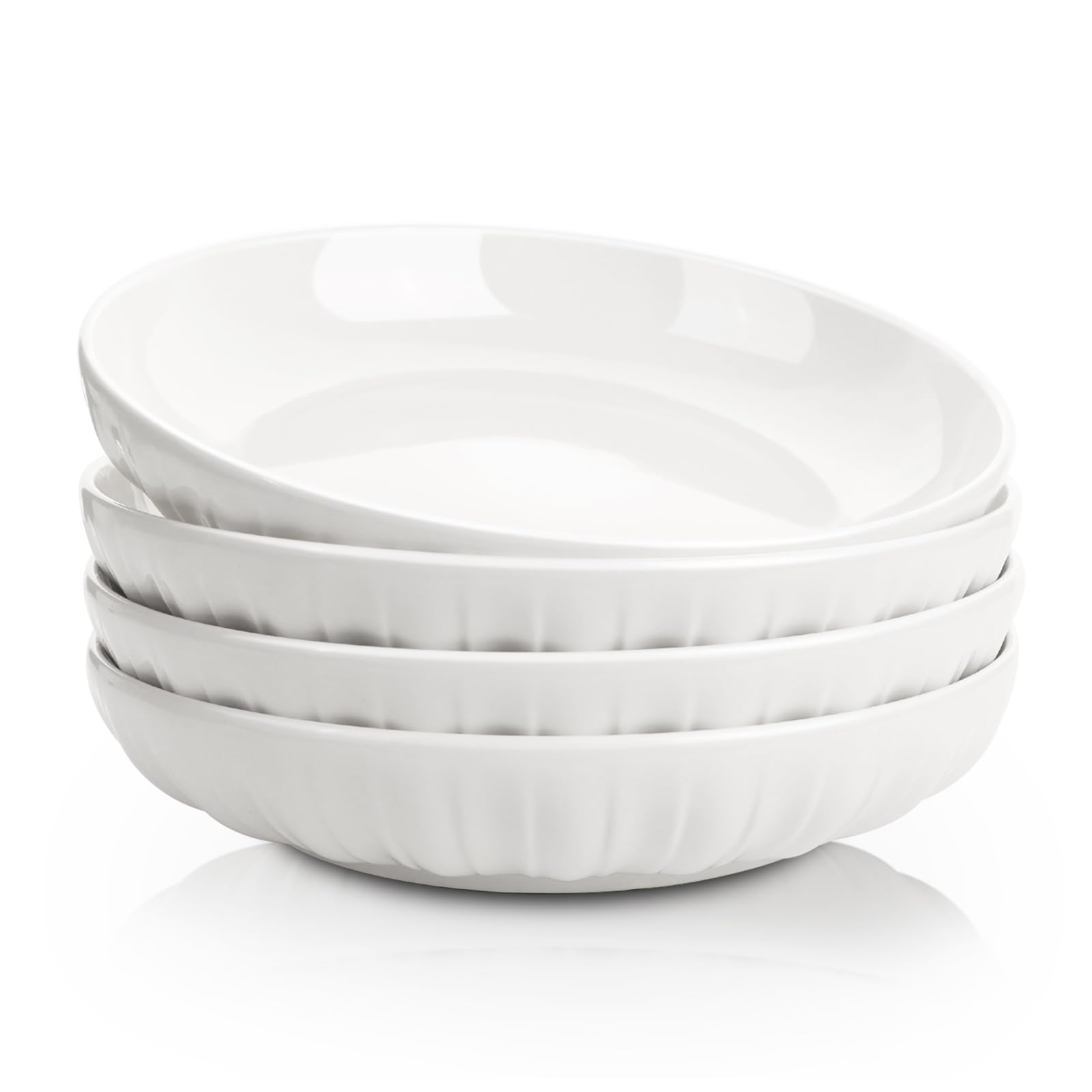 Yeelua 8-inch Pasta Bowls, 4pcs Salad Bowls, Ceramic Serving Bowl Set for Noodle, Dinner, Pizza, Fruit, Salad, Pasta, Microwave Oven Dishwasher Safe