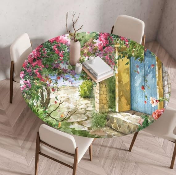 Nappe imprimée scène de rue de style artistique 110cm nappe ronde décorative salon salle à manger