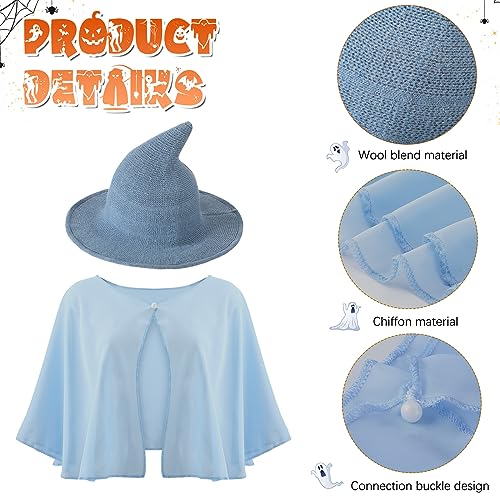 Berlune Soft Chiffon Shawl Wrap and Witch Hat Set - Lightweight, Foldable Costume Accessory for Women and Girls - Includes 1 Shawl and 1 Hat - One Size, Light Blue3