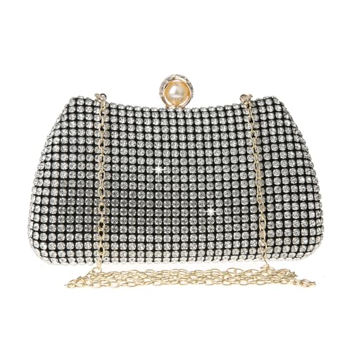 Image of Women's Sparkly Rhinestone Clutch Purse Evening Shoulder Bag | Crystal Glitter Sequin Handbag With Handle & Chain, Convertible Crossbody Bag For Bridal Wedding Party Prom or Formal Events