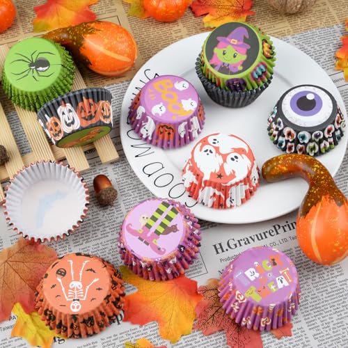 Image of 600 Pack Halloween Cupcake Liners Cupcake Wrappers Disposable Baking Cups Muffin Liners for Halloween Party Candy Cake Decorations Supplies (12 Styles)