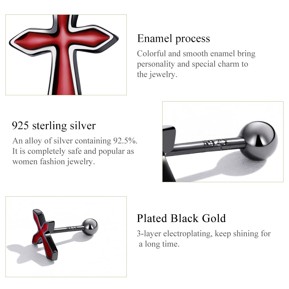 YCTTKDD Jeses Kruzifix Ohrringe 925 Sterling Silber Emaille Kreuz Ohrstecker Rot für Damen und Mädchen