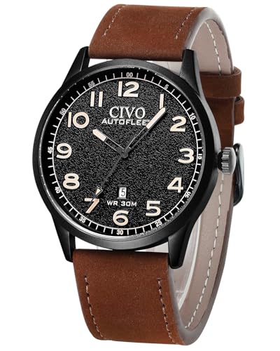 CIVO Uhren Herren Lederarmband Armbanduhr: Klassisch Analog Quarzuhr mit Datum Leuchtend - Männer Uhr Leicht zu Lesen Braun