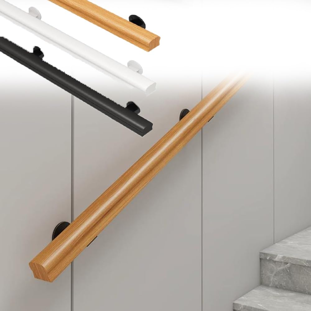 Rampe d'escalier en bois massif vintage et barre d'appui murale blanche de 500cm