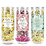 Goofoo Dried Herbal Tea Set of 3, Dried Gongju Chrysanthemum Buds + Jasmine Flowers Tea + Dried Rose