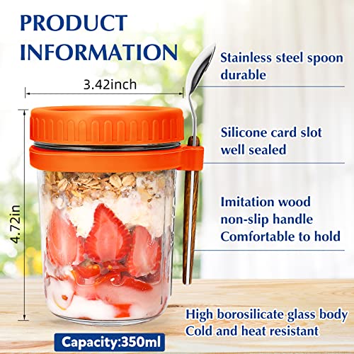 Overnight Oats Jars With Spoon And Lid 16 Oz [2 Pack], Airtight Oatmeal Container With Measurement Marks, Mason Jars With Lid For Cereal On The Go Container(2Pcs Orange) #TOP1