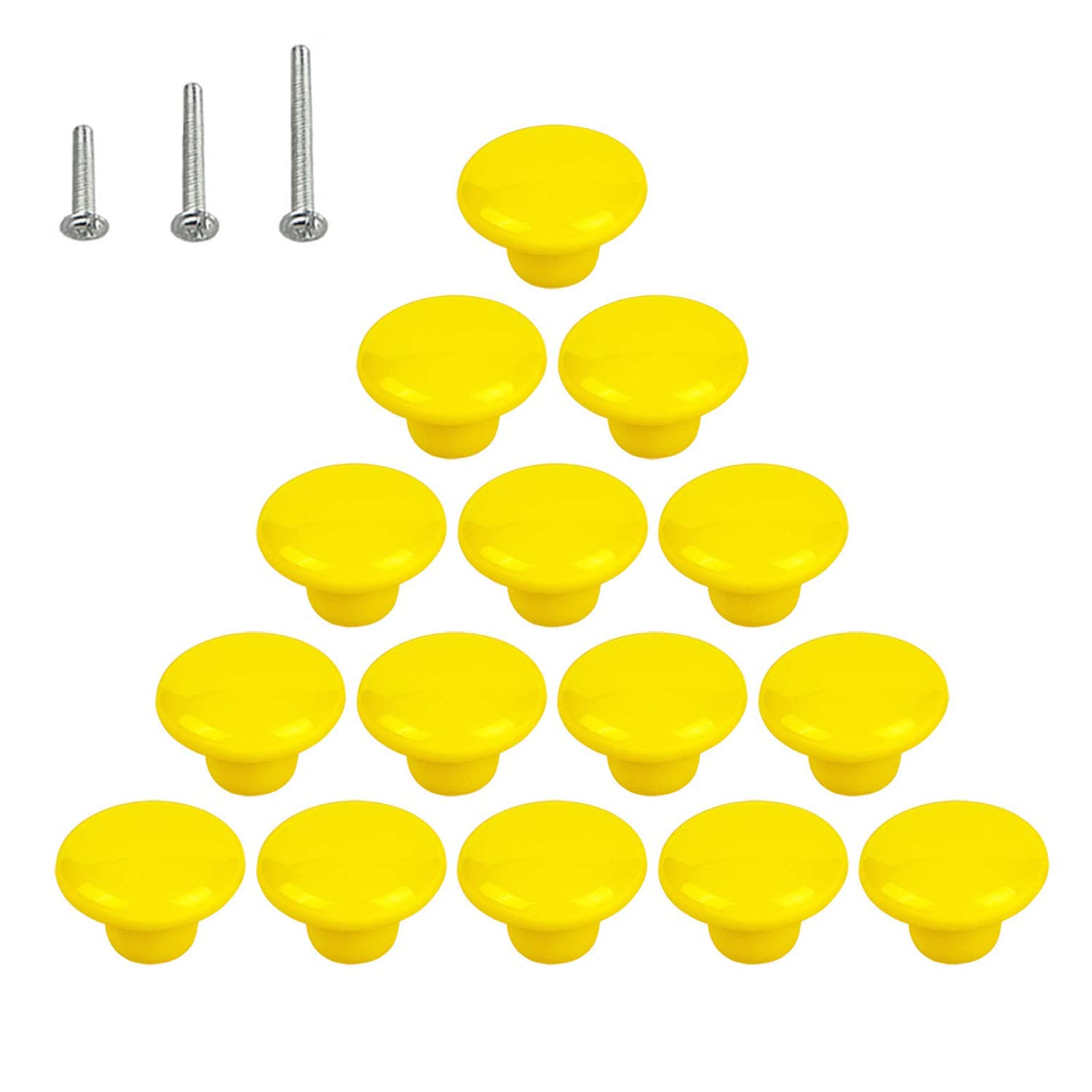 HUAMULAN 15PCS Yellow Glossy Ceramic Knobs Button Round Mushroom Cabinet Dresser Vintage Pulls Door Handles Cupboard Wardrobe Drawer, Dia. 1.5 inch (