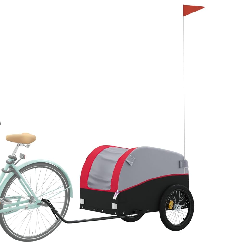 Mangloder Rimorchio per Bicicletta Nero Blu Ferro Robusto Rimorchio Carichi con Timone Bandiera di Sicurezza Pieghevole Ideale per Trasporto Campeggio Gita Famiglia Bagagli Cani Bambini Shopping