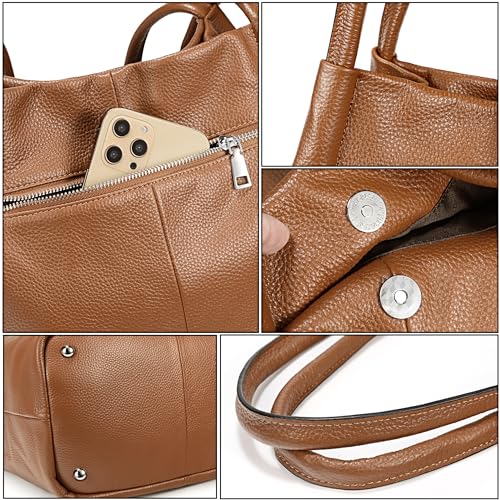 Image of YALUXE Women's Soft Genuine Leather Tote Bucket Bags Hobo Shoulder Bags Trendy Purse and Handbags