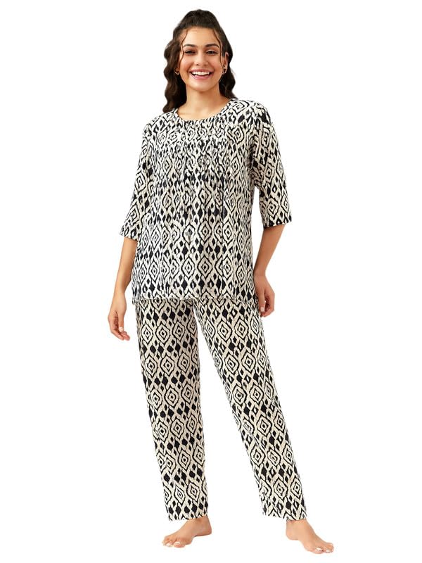 clovia Women's Rayon Kurta & Pyjama Set in White-picture-48
