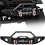 YITAMOTOR Front Bumper Compatible with 2018-2023 Jeep Wrangler JL/ 2020-2023 Jeep Gladiator, Off Road Rock Crawler Textured Black Bumper with Winch Plate & 2 × D-Rings & Fog Holes
