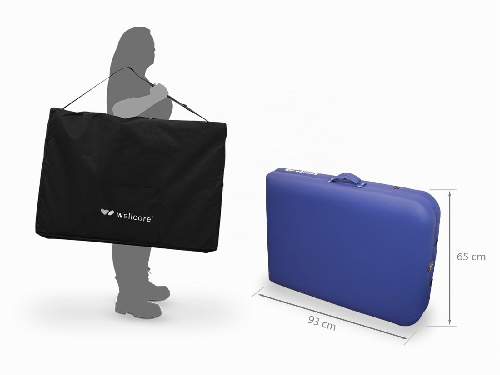 QUIRUMED Camilla de Masaje Plegable WELLCORE, Fabricada en Madera, Polipiel, 185 x 65 cm, Altura Regulable, Cabezal extraíble, Dos Brazos de ampliación, Agujero Facial, Color Negro, hasta 225 kg