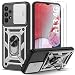 Guisessy Funda para Samsung Galaxy A13 6.6" Armor Carcasa Cubierta de cámara Deslizante Proteger con 2 Pack Cristal Templado Protector, con 360 Anillo Soporte PC y Silicona TPU Case, Plata