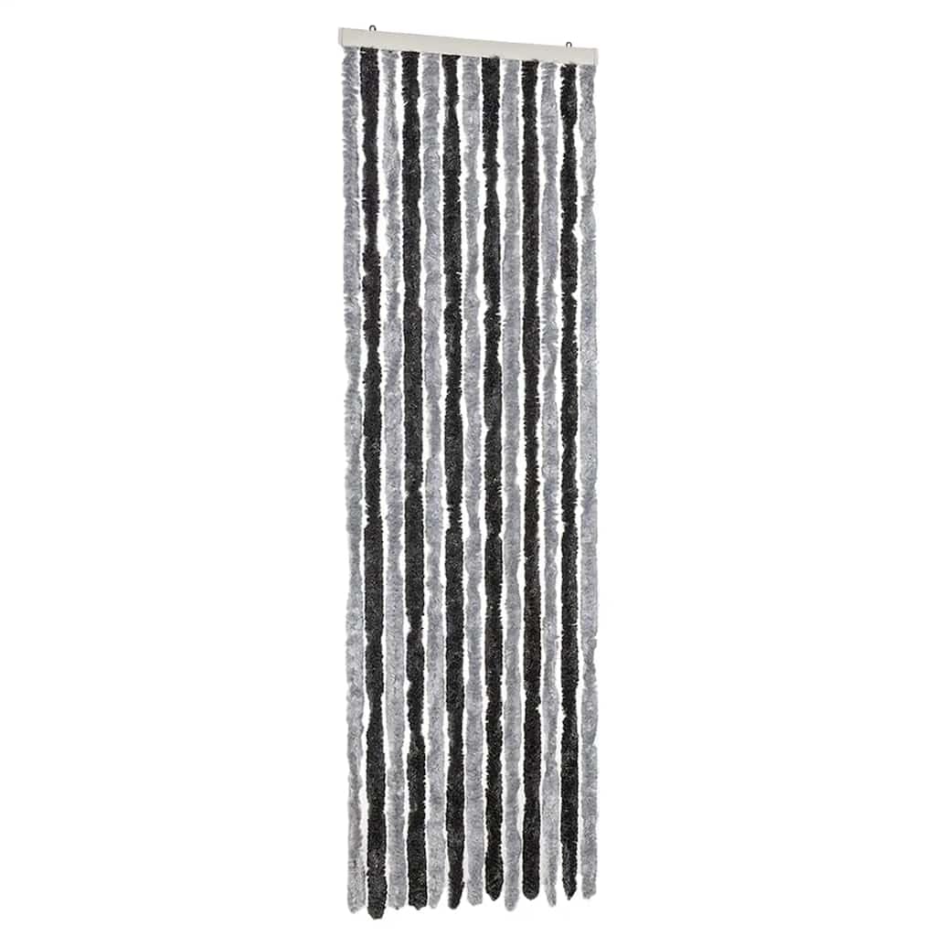 Rideau anti-mouches en chenille chenille gris et noir 56 x 200 cm - Rideau moustiquaire de porte en chenille polypropylène doux - Silencieux et sûr pour la maison, le camping-car ou la caravane
