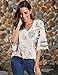 luvamia Women's Casual V Neck Tops 3/4 Bell Sleeve Mesh Panel Shirts Loose Tops Blouses Floral Print Apricot Size L