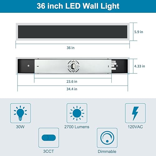 Vista 6 de Lámpara de pared moderna para exteriores de 36 pulgadas, lámpara de pared LED larga IP65, impermeable, regulable, 30 W, 2700 lm, aplique de pared