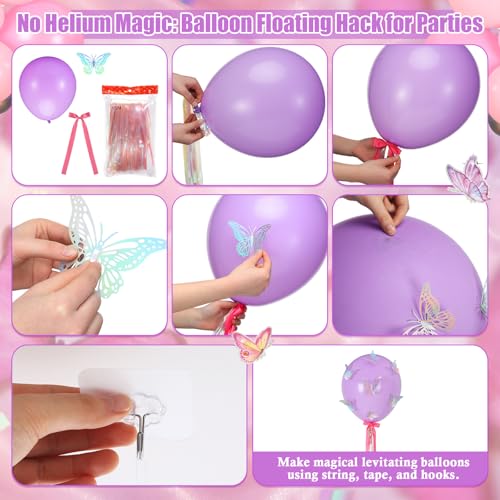 Shappy 2 Set 6.5 ft Pink and Purple Kpop Birthday Decoration 12 in Pink Purple Balloon with Butterfly and Bow Fringe Tassel Tail Kpop Theme Party Photo Props Backdrop for Birthday Bridal Shower Decor — view 5