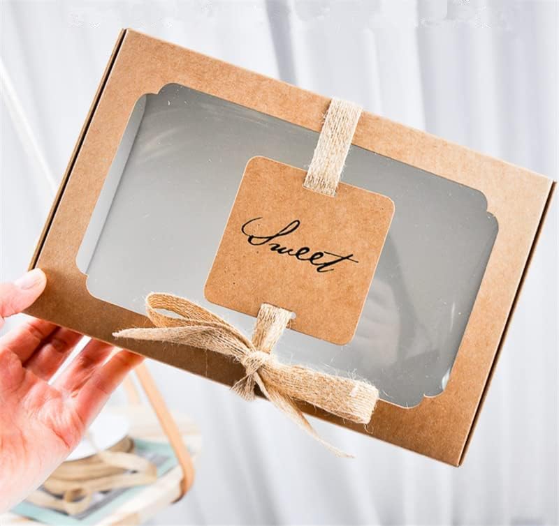 10pcs Sweets Kraft Box Paper Bag Biscuit Cookie Gift Cupcake Box Candy Bag Event & Party Cake Decorating Baking Supplies (22.7x14.8x6.5cm)