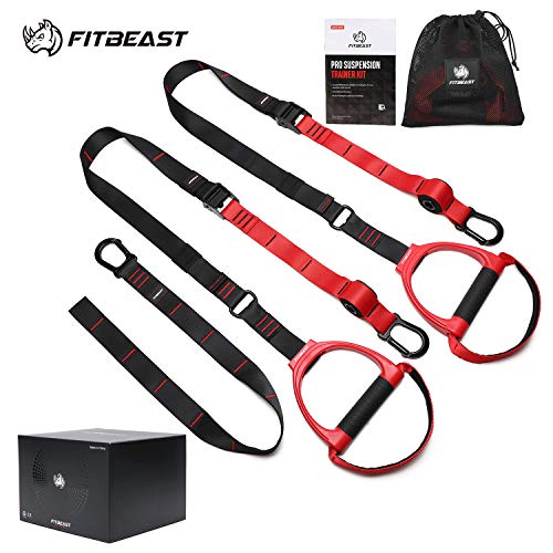 FitBeast Suspension System Training Kit, Suspension Straps Workout Adjustable Training Straps with Door Anchors, Professional Full-body Workout for Home Gym and Outdoors