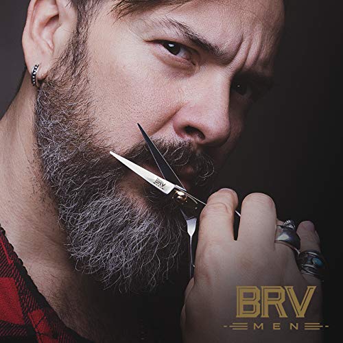 Brv Men Professional German Steel Hammer Forged Mustache & Beard Scissors - 5.5" - 100% Stainless Steel - Razor Sharp Facial Hair Trimming Shears (Right Handed - Silver) #TOP4