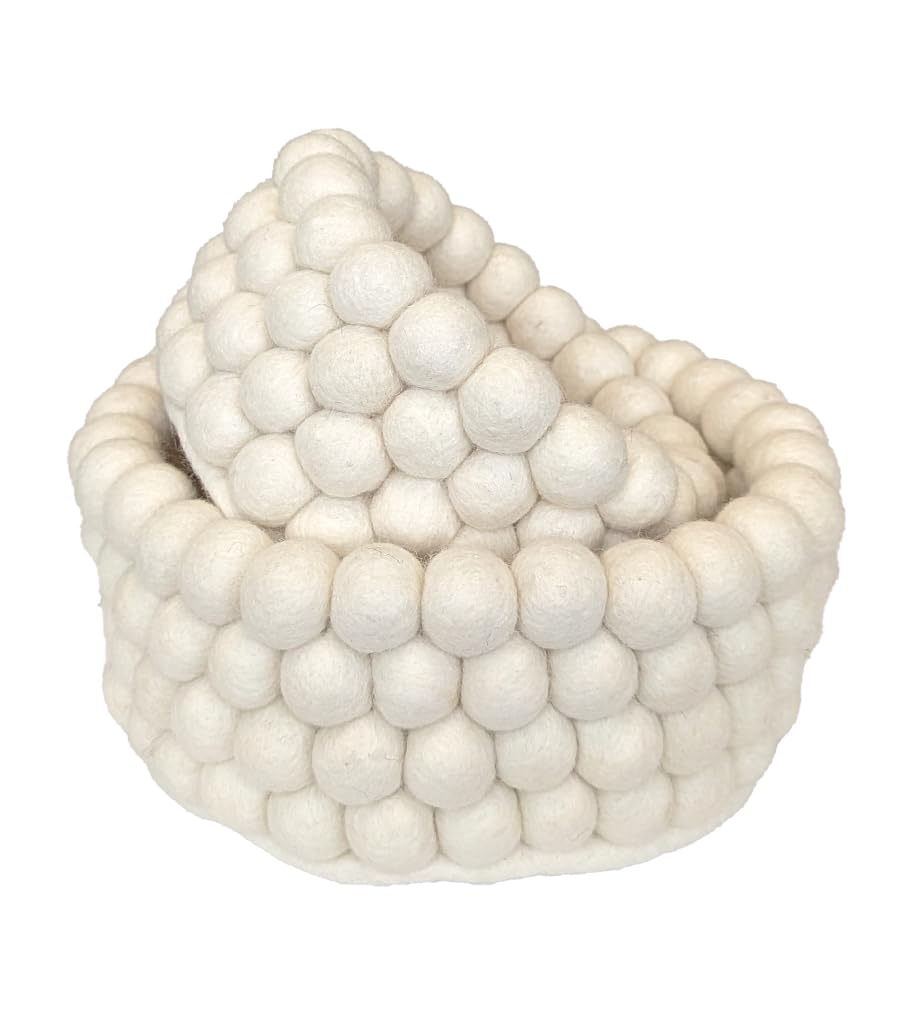 Set of 2 Felt Storage Baskets, Round Baskets, Handmade, Fair Trade, Sustainable Felt Decoration, Stackable, Organiser