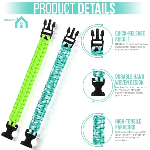 Iconikal 12-Pack Paracord Survival Bracelets Quick-Release Clip - Image 4