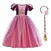 IBTOM CASTLE Kinder Mädchen Kostüm Prinzessin Rapunzel Lang Kleid Party Cosplay Verkleidung Festlich Karneval Festkleid Brautjungfer Maxikleid Geburtstagsfeier Fest-Kleid Dunkelviolett 3-4 Jahre