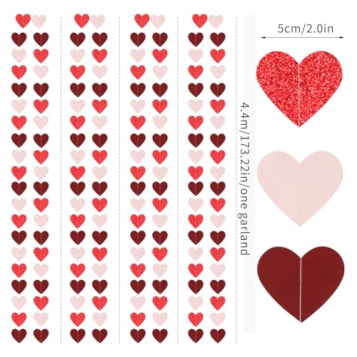 Image of Valentines Day Party Decorations Pink-Red Heart-Garland - 52ft Burgundy Proposal Special Night Galentines Hanging Streamers Banner,Girl Romantic Wedding Anniversary Baby Bridal Shower Engagement Decor