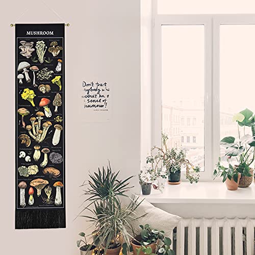 Boniboni Mushroom Tapestry Black Background Tapestry Vertical Tapestry Illustrative Reference Chart Tapestry Wall Hanging For Room(12.8 X 51.2 Inches) #TOP1