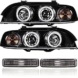 Seitenblinker Set Set Scheinwerfer Seitenblinker CCFL Angel Eyes für E39 Bj. 1995-2000 schwarz