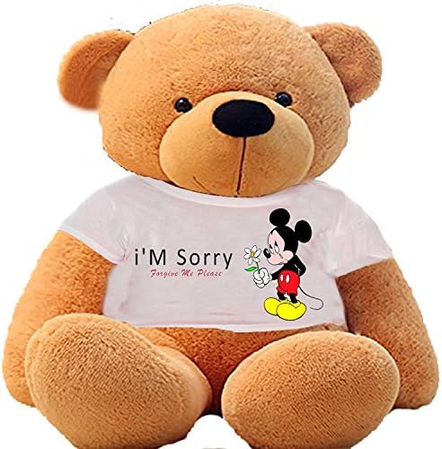 Hug'n'Feel® Soft Toys Big Teddy Bear Wearing I'm Sorry T-Shirt 5 feet Brown_T Shirt_ I'm Sorry Plush & Stuffed Toys