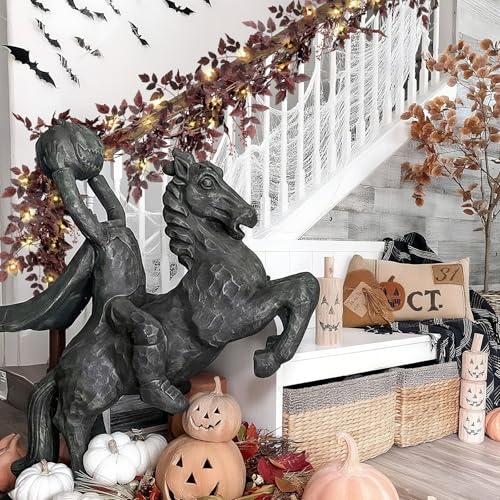 Image of Neutral Fall Garland for Mantle Fireplace - 2 Pack 6Ft Plum Cimicifuga Seeded Leaf Garlands Purple Autumn Decor Table Decorations for Home Indoor Door Halloween Realistic Leaves Garlands Outdoor