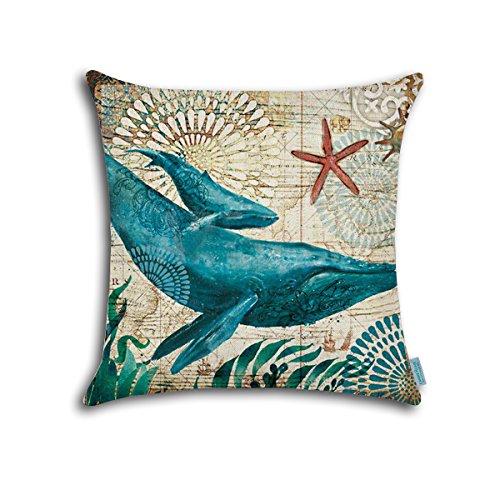 Carrie Home Nautical Pillows Decor Octopus/Seahorse/Whale/Turtle Decorative Throw Pillow Covers 18 X 18 Inch For Beach House, Set Of 4 #TOP2