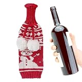 Funda para botella de vino, funda para botella con pajarita y bola de peluche, decoración para fiesta de degustación de vino de Navidad, funda de tela tejida para diferentes botellas de vino Tsuchiya