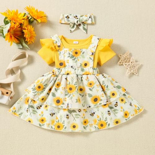 Baby Girl Summer Clothes Outfits Short Sleeve Cute Romper Overall Skirt Dress Headband 3PCS Newborn Outfit2