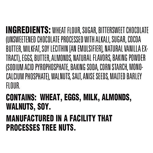 Nonni's Cioccolati Dark Chocolate Almond Biscotti Cookies – Individually Wrapped Italian Coffee Snack, Crunchy Twice-Baked, 21.5 oz Carton