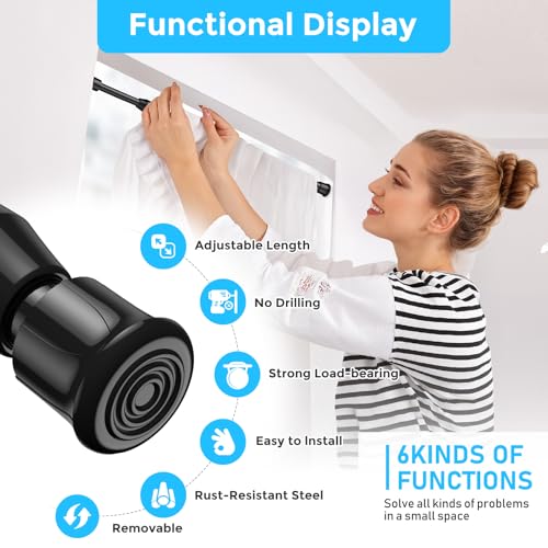 Image of AIZESI Tension Rods for Windows 28 to 48 inch, Adjustable Short Curtain Rods No Drilling Small Tension Rods for Windows Door Kitchen Curtain, Black